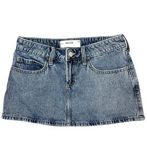 Hollister Low-Rise Micro Mini Skirt Skort Sz 26 Blue Distressed Y2K Grunge Rave